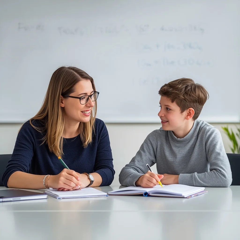Tutorin lernt gemeinsam mit einem Schüler